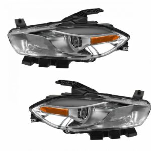 Headlight Headlamp Chrome Halogen Driver Passenger Pair for 13-14 Dodge Dart