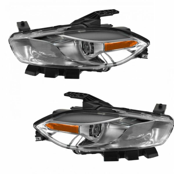 Headlight Headlamp Chrome Halogen Driver Passenger Pair for 13-14 Dodge Dart