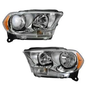 Chrome Bezel Halogen Headlight Headlamp Pair Set of 2 for 11-13 Dodge Durango