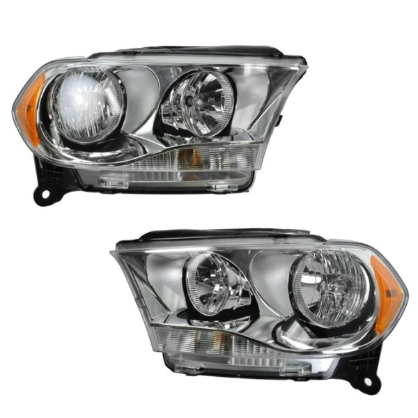 Chrome Bezel Halogen Headlight Headlamp Pair Set of 2 for 11-13 Dodge Durango