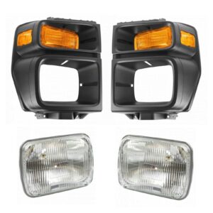 4pc Headlight & Trim Bezel w/ Parking Turn Signal Light Lamp Kit for E150 E250
