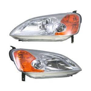 Headlights Headlamps Left & Right Pair Set for 01-03 Honda Civic 2 Door Coupe