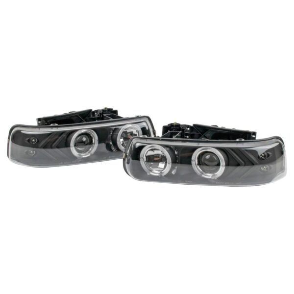 Projector Style Headlight lamp Pair Set of 2 Black Housing Clear Lens for Chevrolet Tahoe Suburban Silverado