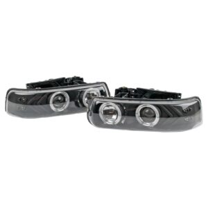 Projector Style Headlight lamp Pair Set of 2 Black Housing Clear Lens for Chevrolet Tahoe Suburban Silverado