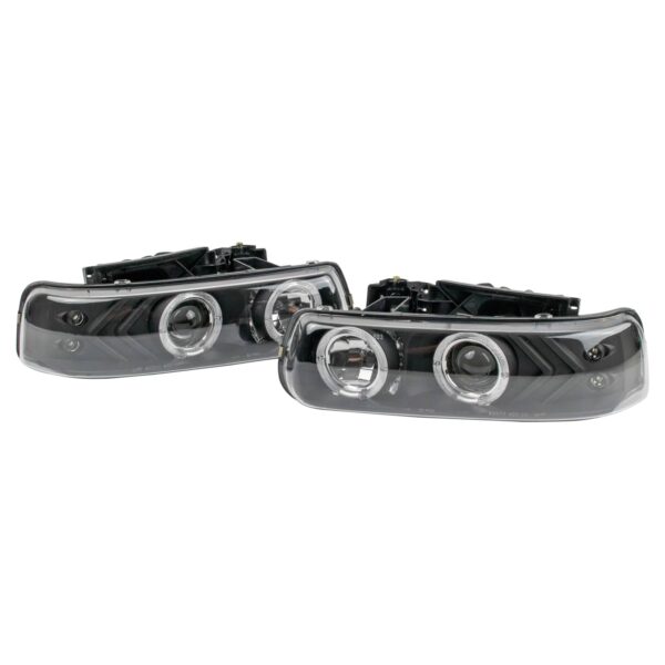 Projector Style Headlight lamp Pair Set of 2 Black Housing Clear Lens for Chevrolet Tahoe Suburban Silverado