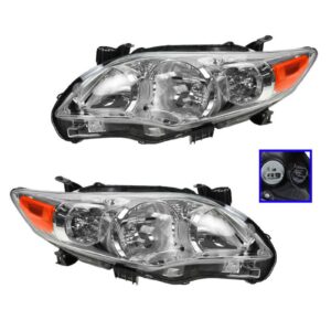 Chrome Housing Background Headlight Pair Set for 11-13 Corolla North America