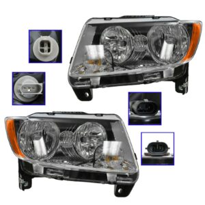 Halogen Headlight Lamp Set Pair Left LH & Right RH for 11-13 Jeep Compass