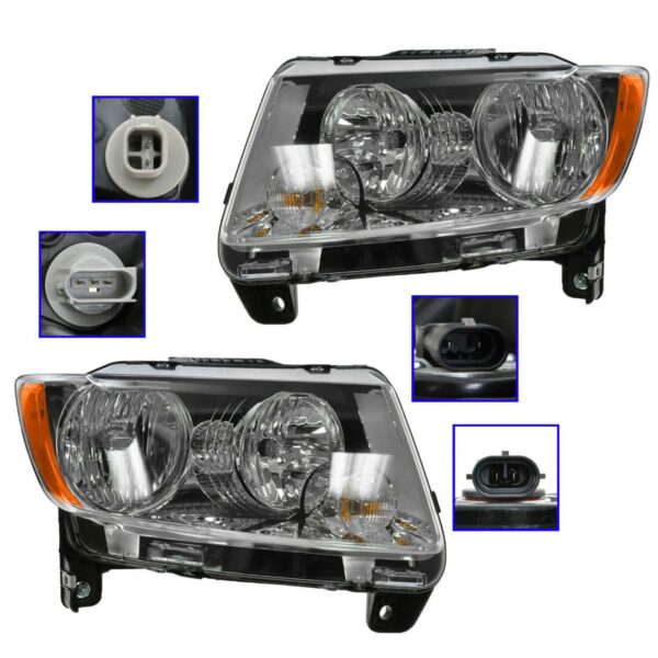 Halogen Headlight Lamp Set Pair Left LH & Right RH for 11-13 Jeep Compass