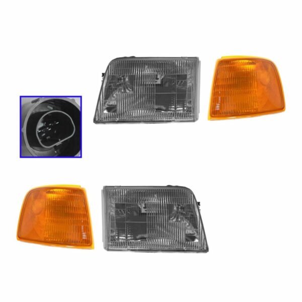 Headlight Headlamp & Corner Parking Lights Left & Right Set Kit for 93-97 Ranger