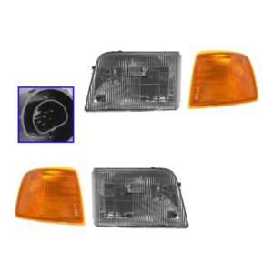 Headlight Headlamp & Corner Parking Lights Left & Right Set Kit for 93-97 Ranger