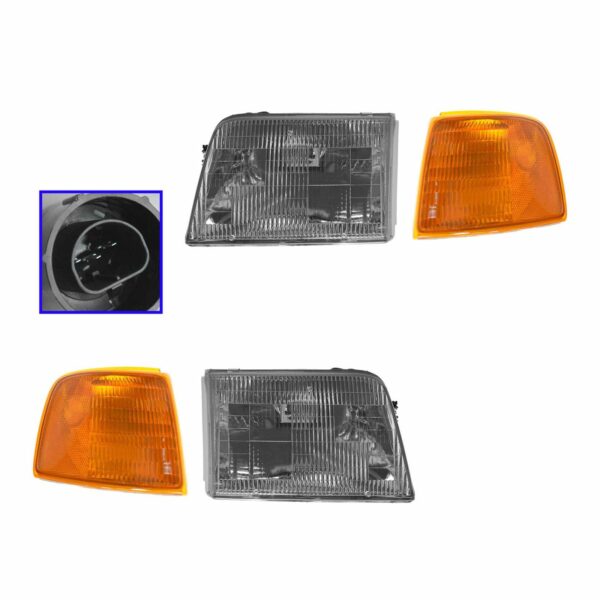 Headlight Headlamp & Corner Parking Lights Left & Right Set Kit for 93-97 Ranger
