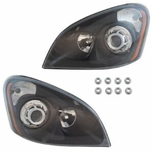 Black Projector Headlight Lamp Assembly Pair LH & RH Sides Compatible with Freightliner