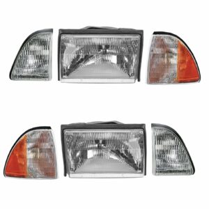 Headlights Headlamps Front Parking Corner Lights 6 Pc Set Kit for 87-93 Mustang
