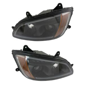 Black Performance Halogen Headlight Lamp Set Compatible with 2008-2015 Kenworth T170 / 2008-2015 T270 /