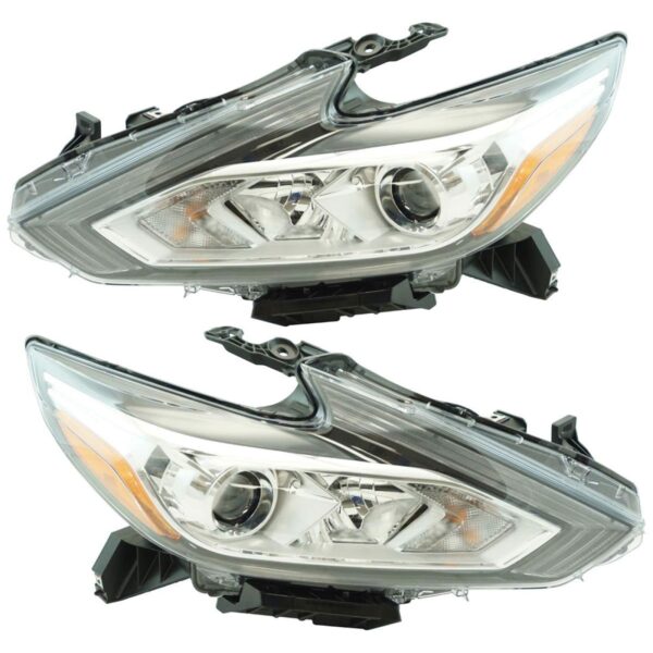 Halogen Headlight Headlamp w/ Chrome Housing LH RH Kit Pair for Nissan Altima