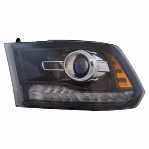 Black Bezel Projector Headlight Lamp Assembly LH Driver Side Compatible with Ram Truck