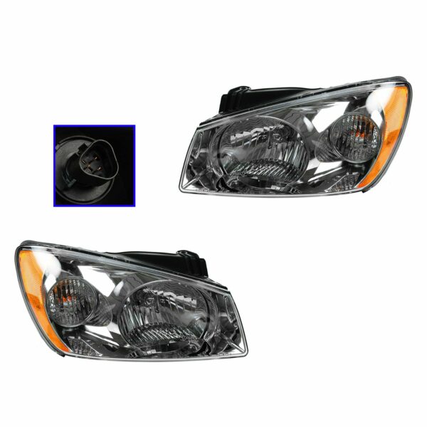 Headlights Headlamps w/ Dark Background Left & Right Pair Set For 05-06 Spectra