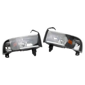 2 Piece Performance Headlight lamp Pair Set of 2 Black Housing Clear lens LED Bar for 94-01 Ram Pickup Truck