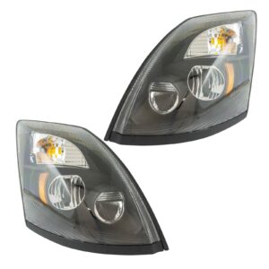 Headlight Lamp Black Performance LED LH RH Pair Set Compatible With Volvo VNL VNM Truck