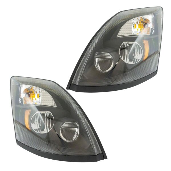 Headlight Lamp Black Performance LED LH RH Pair Set Compatible With Volvo VNL VNM Truck