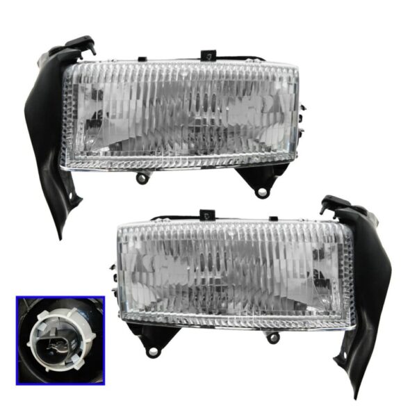 Headlight Headlamp w/ Bracket Pair Set for 97-04 Dodge Dakota Durango