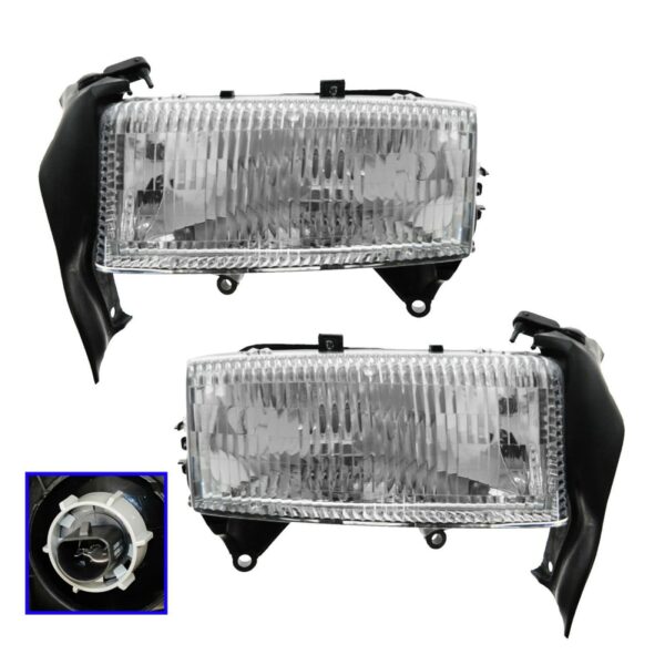 Headlight Headlamp w/ Bracket Pair Set for 97-04 Dodge Dakota Durango