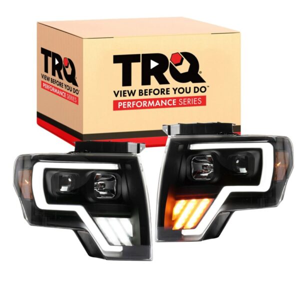TRQ Performance LED Tube Black Projector Headlight Set Compatible with 2009-2014 Ford F-150