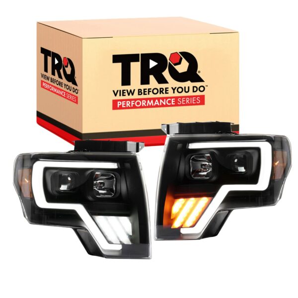 TRQ Performance LED Tube Black Projector Headlight Set Compatible with 2009-2014 Ford F-150