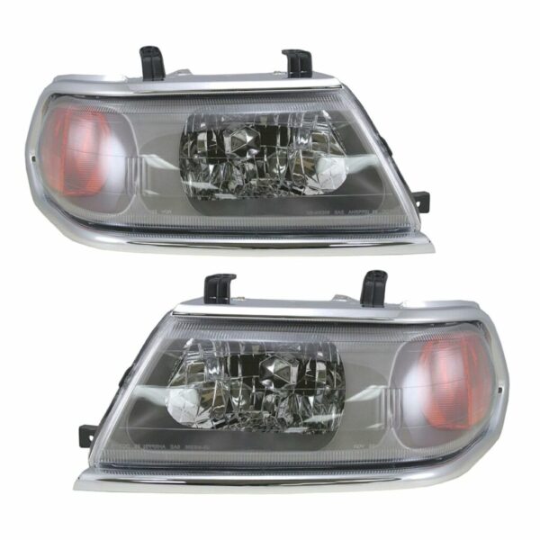 Headlights Headlamps w/ Chrome Trim LH & RH Pair Set for 00-04 Montero Sport