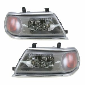 Headlights Headlamps w/ Chrome Trim LH & RH Pair Set for 00-04 Montero Sport