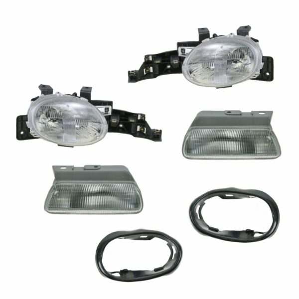 Headlights Parking Corner Lights & Gasket Seals 6 Piece Kit Set for 95-99 Neon