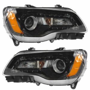 Headlight Headlamp Halogen Black Bezel Pair LH RH Set Kit for 11-14 Chrysler 300