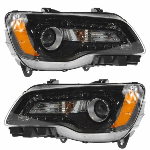 Headlight Headlamp Halogen Black Bezel Pair LH RH Set Kit for 11-14 Chrysler 300