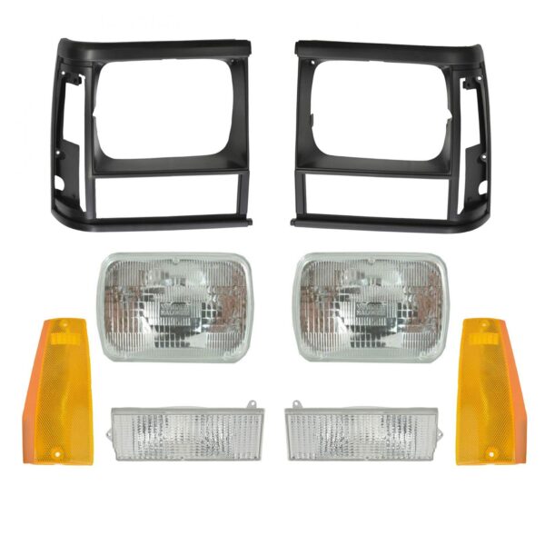 8pc Lighting Kit Headlights w/ Bezels Parking & Corner Lights for Cherokee