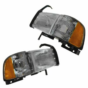 Headlights Headlamps w/ Side Marker Light Pair Set for 94-01 Ram Pickup Truck