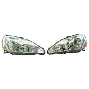 Performance Upgrade Chrome Bezel Headlights Set of 2 Pair Compatible with 05-06 Acura RSX