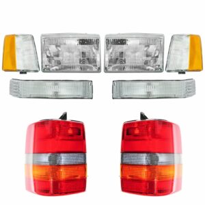 Headlights & Parking Corner Lights & Taillights Set Kit for 93-96 Grand Cherokee