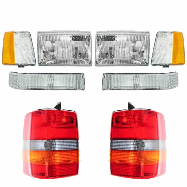 Headlights & Parking Corner Lights & Taillights Set Kit for 93-96 Grand Cherokee