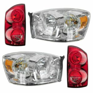 Headlight & Tail Light Lamp Kit Set of 4 for 07-09 Dodge Ram Pickup Truck