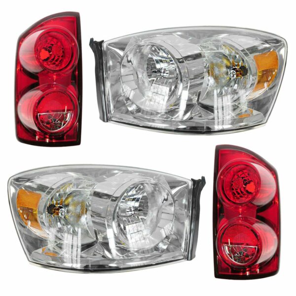 Headlight & Tail Light Lamp Kit Set of 4 for 07-09 Dodge Ram Pickup Truck