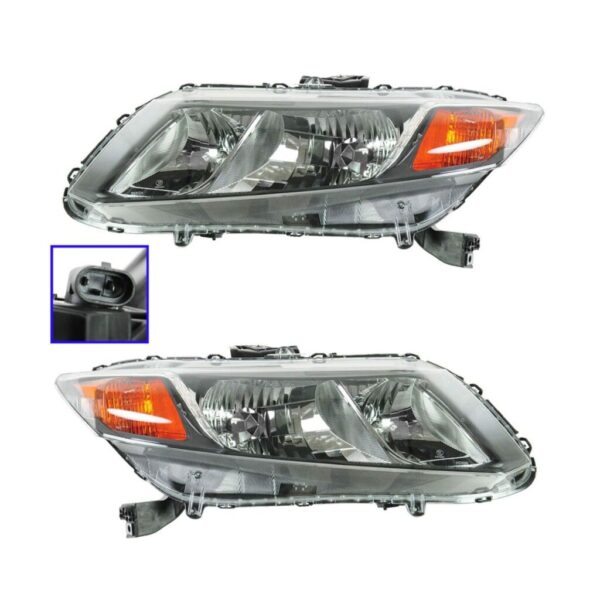 Headlights Headlamps Left LH & Right RH Pair Set of 2 for 2012 Honda Civic
