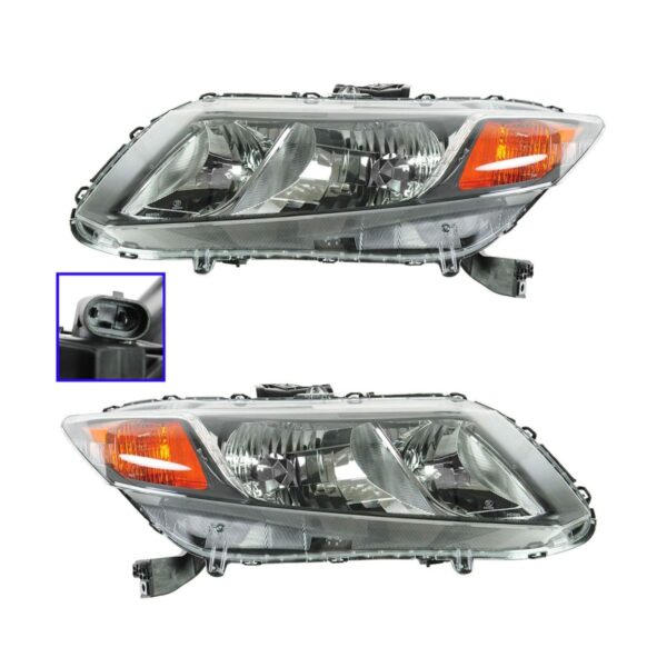 Headlights Headlamps Left LH & Right RH Pair Set of 2 for 2012 Honda Civic