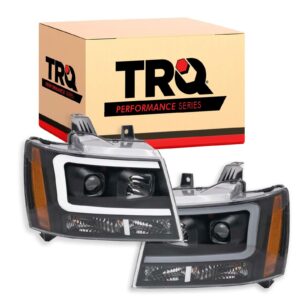 TRQ Performance Projector Headlight Set Black LED Bar for 07-14 Suburban Tahoe