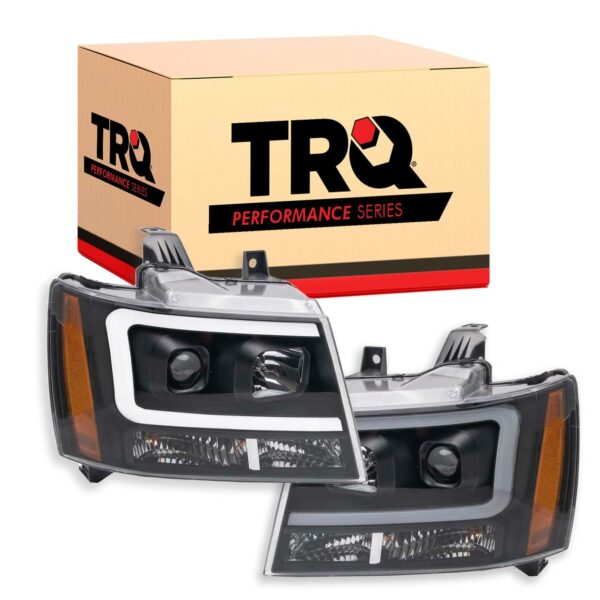 TRQ Performance Projector Headlight Set Black LED Bar for 07-14 Suburban Tahoe