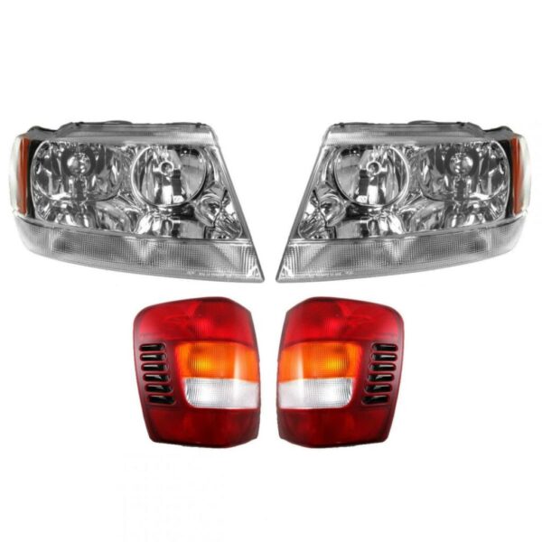 Headlights Headlamps & Taillights Set of 4 Kit for 99-03 Grand Cherokee Limited
