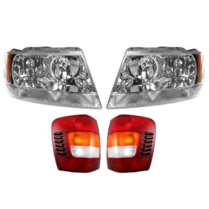 Headlights Headlamps & Taillights Set of 4 Kit for 99-03 Grand Cherokee Limited