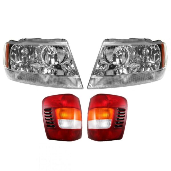 Headlights Headlamps & Taillights Set of 4 Kit for 99-03 Grand Cherokee Limited