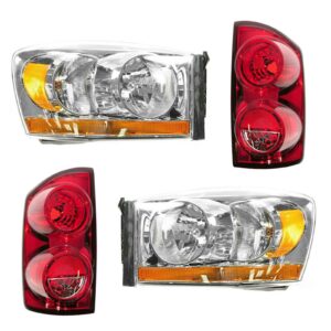 Headlight & Tail Light Lamp Kit Set of 4 for 07-09 Dodge Ram Pickup Truck New