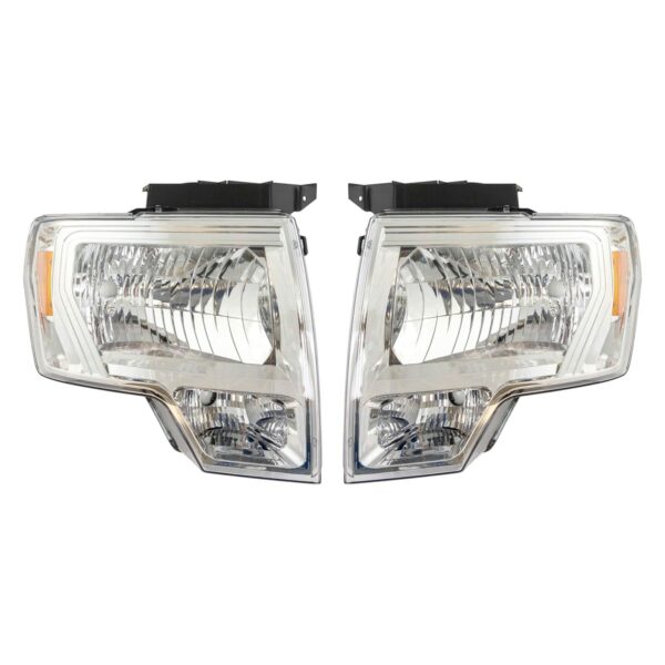 Headlight Lamp Halogen Chrome LH RH Pair Set Compatible with 09-14 Ford F150 Pickup Truck