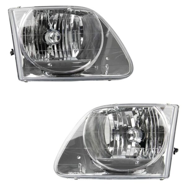 Headlights Headlamps Left & Right Pair Set for 01-03 Ford F150 Lightning Truck